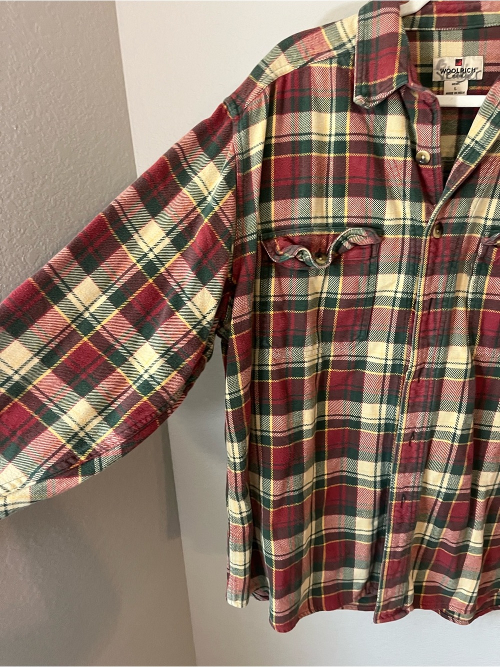 Woolrich 6265 Men’s L Red Green Plaid Flannel Shirt 100% Cotton Outdoor Hiking - Picture 3 of 10